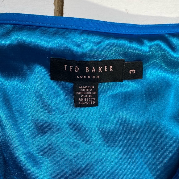 Ted Baker London Vibrant Blue V-Neck Ruffle Neck/Sleeves Cotton Cocktail Dress M - Picture 9 of 16